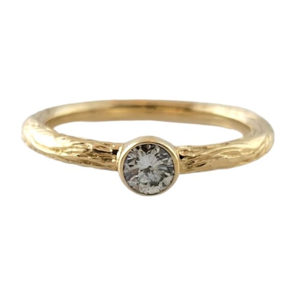 14 Karat Yellow Gold Textured Bezel Set Diamond Ring Size 5.25 #17709